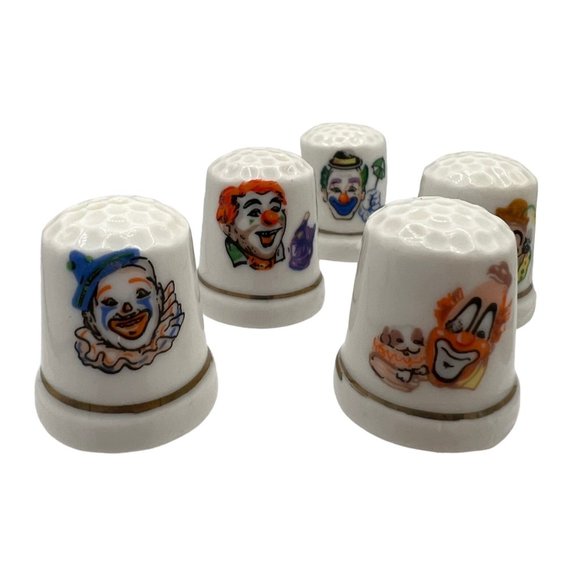 Clown Thimble Bone China Porcelain Lot of 6 Vintage - Picture 2 of 10